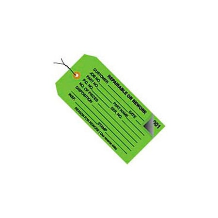 Box Packaging 2 Part Inspection Tags, Repairable Or Rework, Pre Strung, No 5, 4-3/4L x 2-3/8W, Green, 500/Pack G21032